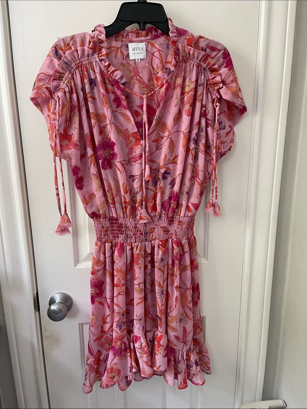 MISA Los Angeles Pink Floral Blouse with Ruffle Trim